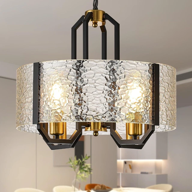 Main image of COCOSTAR Black Pendant Light:Glass Drum Dining Room Chandeliers for Foyer