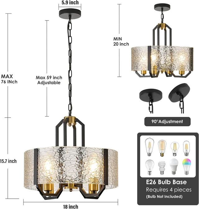 Alt view image 4 of 7 - COCOSTAR Black Pendant Light:Glass Drum Dining Room Chandeliers for Foyer