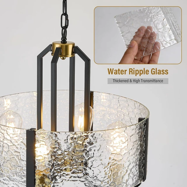 Alt view image 3 of 7 - COCOSTAR Black Pendant Light:Glass Drum Dining Room Chandeliers for Foyer