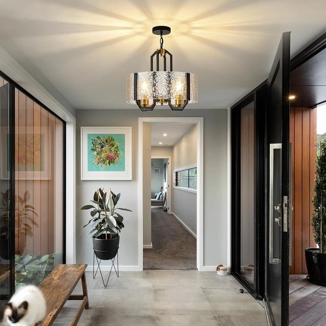 Alt view image 7 of 7 - COCOSTAR Black Pendant Light:Glass Drum Dining Room Chandeliers for Foyer