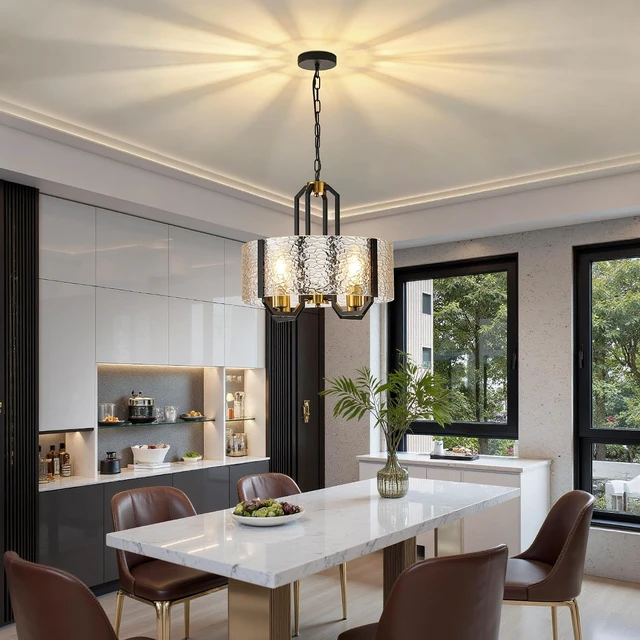 Alt view image 5 of 7 - COCOSTAR Black Pendant Light:Glass Drum Dining Room Chandeliers for Foyer