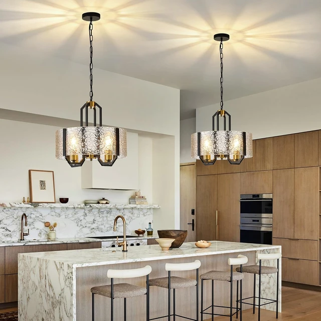 Alt view image 6 of 7 - COCOSTAR Black Pendant Light:Glass Drum Dining Room Chandeliers for Foyer