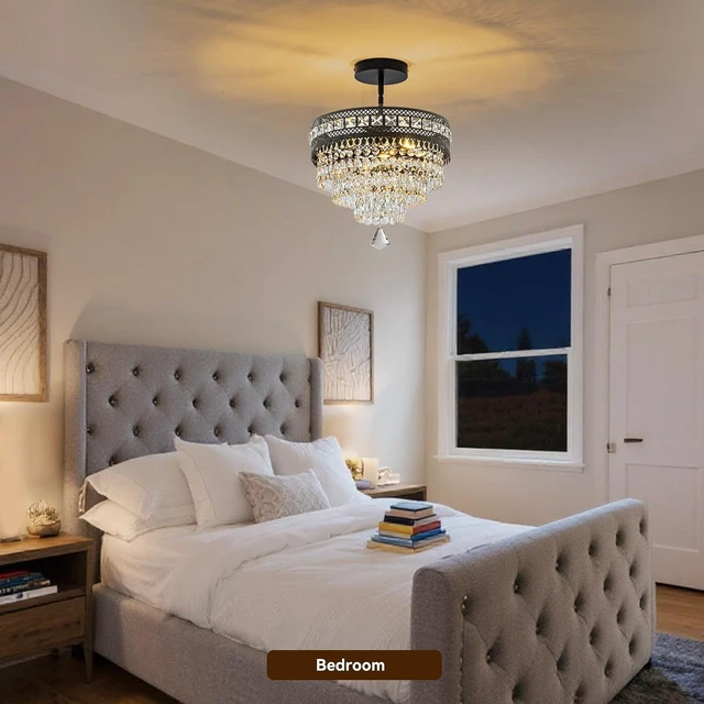 Alt view image 2 of 6 - Modern Crystal Chandelier, Farmhouse Ceiling Light, Flush Mount Light Fixture,11.8W x 9H inches, 4-Layer K9 Crystal, Indoor Ceiling Light Pendant for Bedroom, Hallway, Closet (Midnight Onyx)