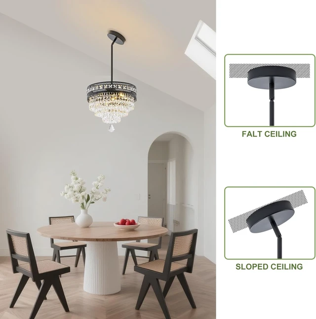 Alt view image 4 of 6 - Modern Crystal Chandelier, Farmhouse Ceiling Light, Flush Mount Light Fixture,11.8W x 9H inches, 4-Layer K9 Crystal, Indoor Ceiling Light Pendant for Bedroom, Hallway, Closet (Midnight Onyx)