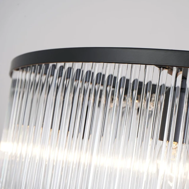Alt view image 6 of 6 - Black Modern Chandelier, 2-Tier Crystal Glass, 8-Light Round Dining Room Chandelier, Contemporary Pendant Ceiling Light for Bedroom Foyer Entryway, 23.6''