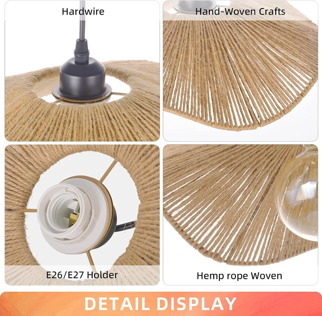Alt view image 7 of 7 - Arturesthome 25.5" Boho Twine Pendant Lamp Shade,Large Woven Hanging Lighting for Living Room Bedroom Adjustable Modern Chandelier for Kitchen Hallway