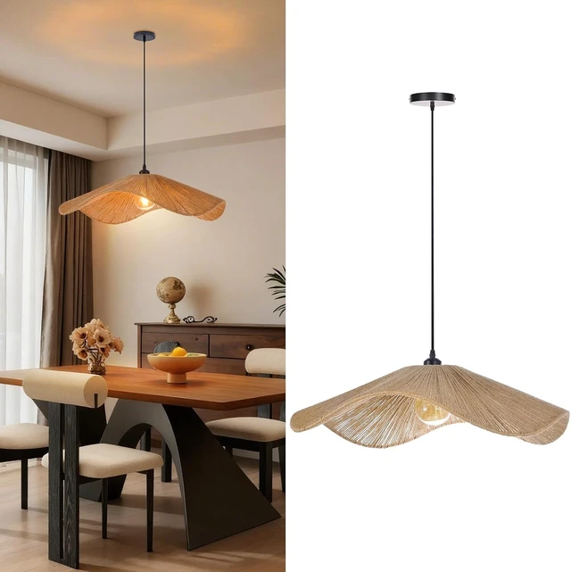 Alt view image 2 of 7 - Arturesthome 25.5" Boho Twine Pendant Lamp Shade,Large Woven Hanging Lighting for Living Room Bedroom Adjustable Modern Chandelier for Kitchen Hallway