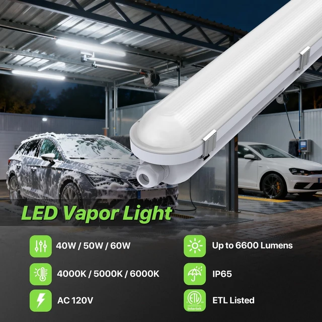 Alt view image 2 of 7 - Glitgate 4FT LED Vapor Tight Light, 40-60W & 3CCT, 6600LM, ETL Listed
