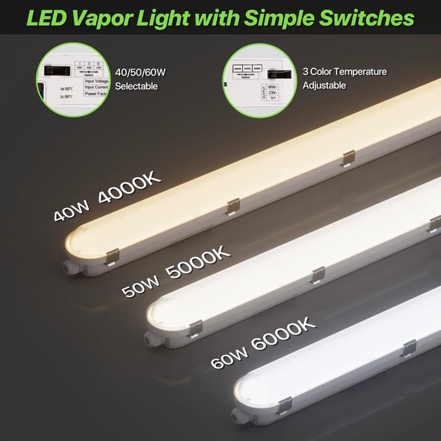 Alt view image 3 of 7 - Glitgate 4FT LED Vapor Tight Light, 40-60W & 3CCT, 6600LM, ETL Listed