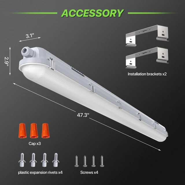 Alt view image 6 of 7 - Glitgate 4FT LED Vapor Tight Light, 40-60W & 3CCT, 6600LM, ETL Listed