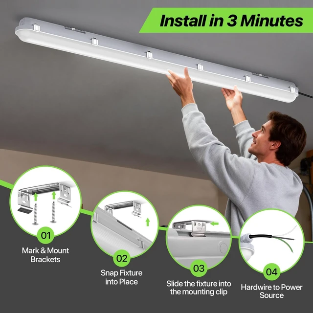 Alt view image 7 of 7 - Glitgate 4FT LED Vapor Tight Light, 40-60W & 3CCT, 6600LM, ETL Listed