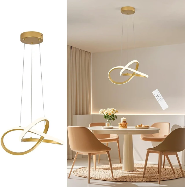 Main image of Modern LED Pendant Light Gold for Kitchen with Remote, D12in