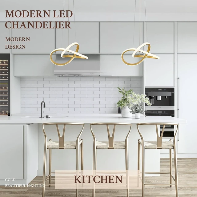 Alt view image 4 of 7 - Modern LED Pendant Light Gold for Kitchen with Remote, D12in