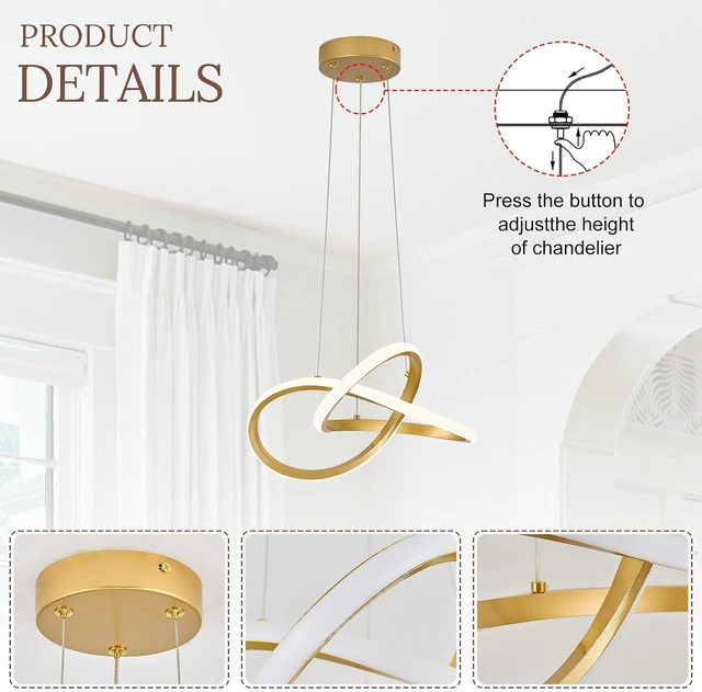 Alt view image 6 of 7 - Modern LED Pendant Light Gold for Kitchen with Remote, D12in