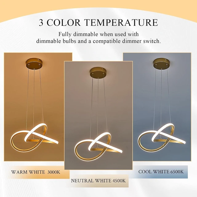 Alt view image 7 of 7 - Modern LED Pendant Light Gold for Kitchen with Remote, D12in