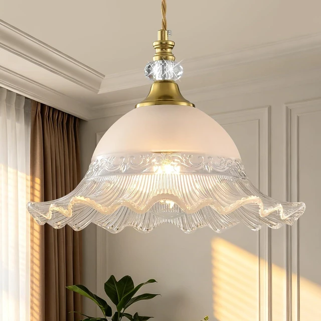 Main image of 1 Pack Vintage Brushed Gold Crystal Transparent Glass Pendant Light Fixture