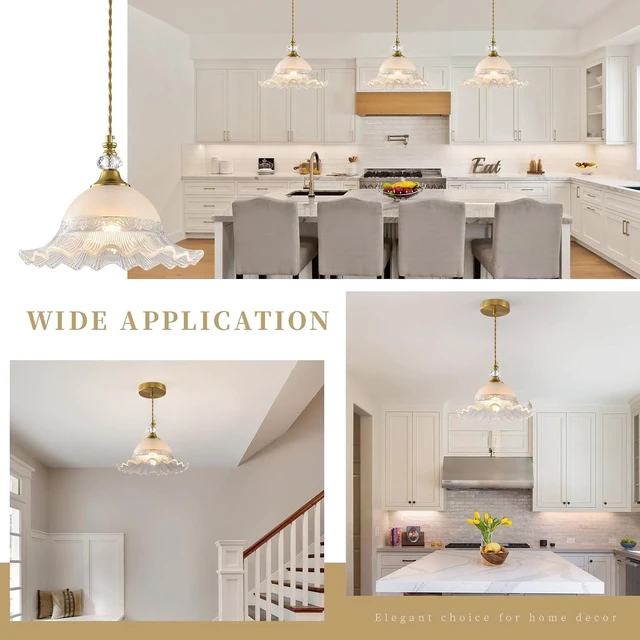 Alt view image 3 of 7 - 1 Pack Vintage Brushed Gold Crystal Transparent Glass Pendant Light Fixture