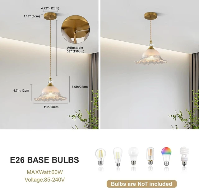 Alt view image 5 of 7 - 1 Pack Vintage Brushed Gold Crystal Transparent Glass Pendant Light Fixture