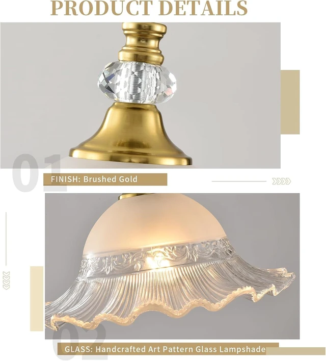 Alt view image 7 of 7 - 1 Pack Vintage Brushed Gold Crystal Transparent Glass Pendant Light Fixture