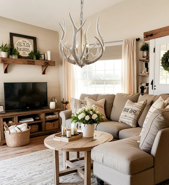Alt view image 4 of 6 - Rustic Antler Chandelier Lighting 2 Lights for Dining Room