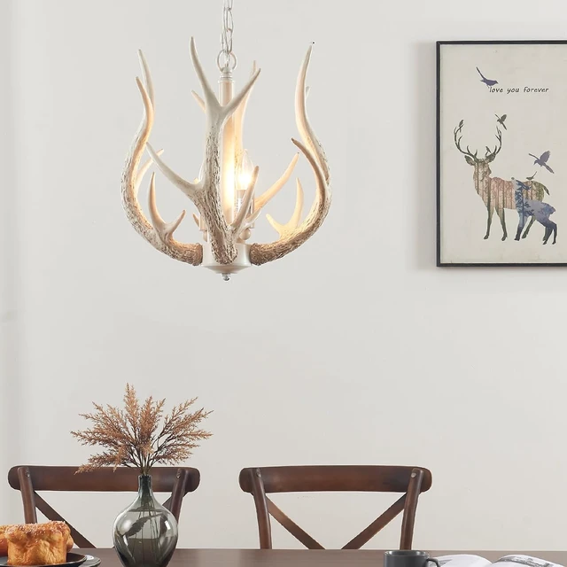 Alt view image 6 of 6 - Rustic Antler Chandelier Lighting 2 Lights for Dining Room
