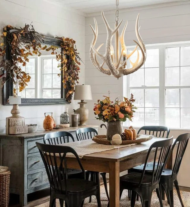 Alt view image 5 of 6 - Rustic Antler Chandelier Lighting 2 Lights for Dining Room