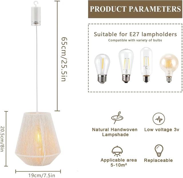 Alt view image 2 of 7 - JHY DESIGN Cotton Rope Hanging Light Battery Operated Boho Lamp