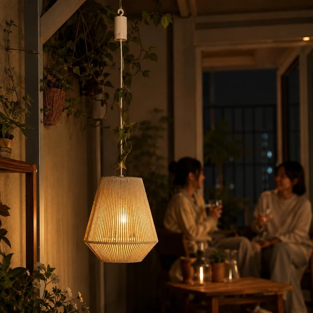 Alt view image 6 of 7 - JHY DESIGN Cotton Rope Hanging Light Battery Operated Boho Lamp