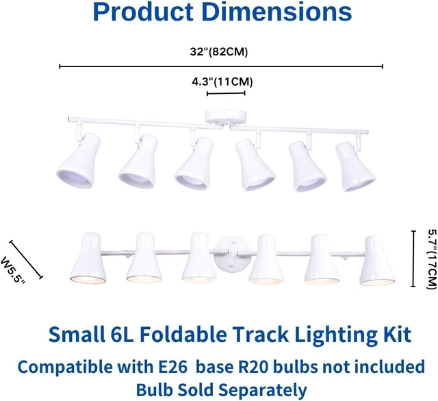 Alt view image 2 of 7 - Foldable Track Lighting Fixtures, 6 Way Pivot Shade Ceiling LED Lights,Modern White Rotatable Bar Spotlight for Kitchen Island Hallway Dining Living Room Bedroom,E26 R20 Bulb Not Included