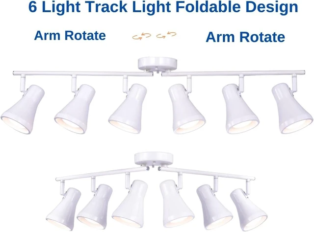 Alt view image 4 of 7 - Foldable Track Lighting Fixtures, 6 Way Pivot Shade Ceiling LED Lights,Modern White Rotatable Bar Spotlight for Kitchen Island Hallway Dining Living Room Bedroom,E26 R20 Bulb Not Included