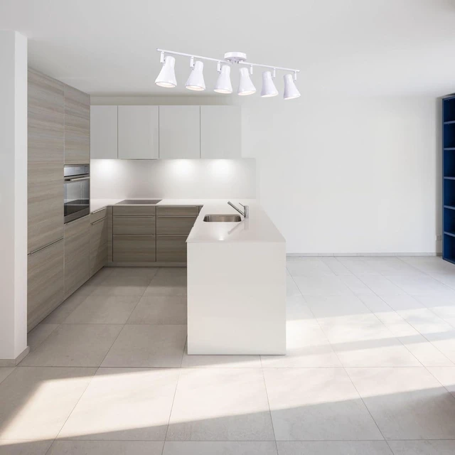 Alt view image 6 of 7 - Foldable Track Lighting Fixtures, 6 Way Pivot Shade Ceiling LED Lights,Modern White Rotatable Bar Spotlight for Kitchen Island Hallway Dining Living Room Bedroom,E26 R20 Bulb Not Included