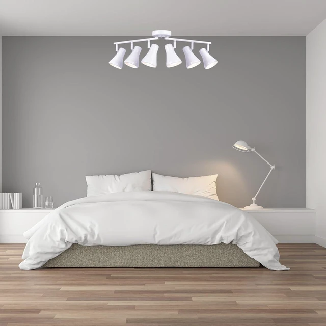 Alt view image 7 of 7 - Foldable Track Lighting Fixtures, 6 Way Pivot Shade Ceiling LED Lights,Modern White Rotatable Bar Spotlight for Kitchen Island Hallway Dining Living Room Bedroom,E26 R20 Bulb Not Included