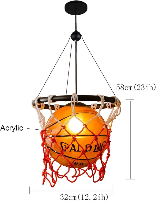 Alt view image 2 of 6 - Industrial Vintage Acrylic Basketball Pendant Light with Basketball Hoop Loft Bar Ceiling Hanging Lamp Gym Children's Room Dining Room Decoration Chandelier