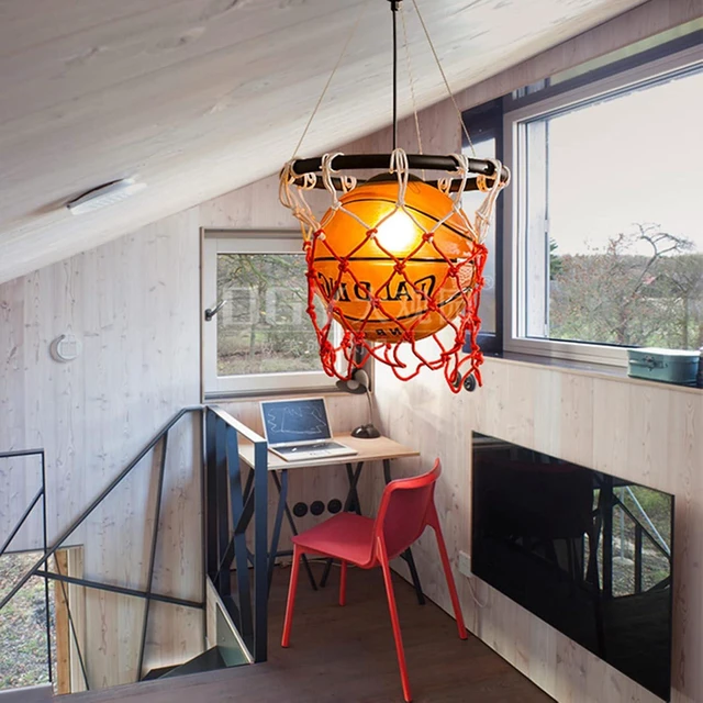 Alt view image 4 of 6 - Industrial Vintage Acrylic Basketball Pendant Light with Basketball Hoop Loft Bar Ceiling Hanging Lamp Gym Children's Room Dining Room Decoration Chandelier