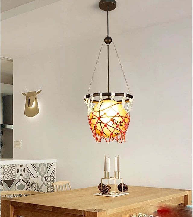 Alt view image 5 of 6 - Industrial Vintage Acrylic Basketball Pendant Light with Basketball Hoop Loft Bar Ceiling Hanging Lamp Gym Children's Room Dining Room Decoration Chandelier