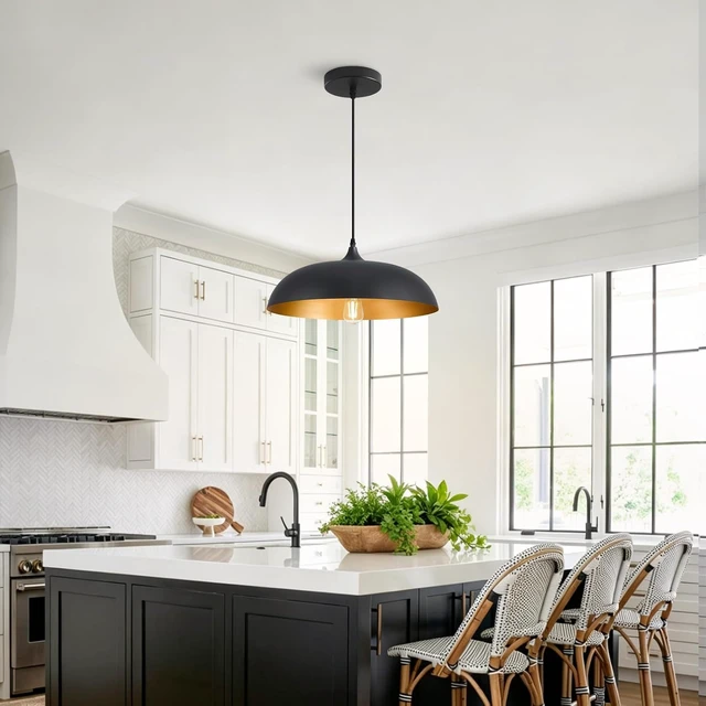 Alt view image 2 of 7 - 17.8" Large Black Dome Pendant Light, Adjustable Hanging Lamp