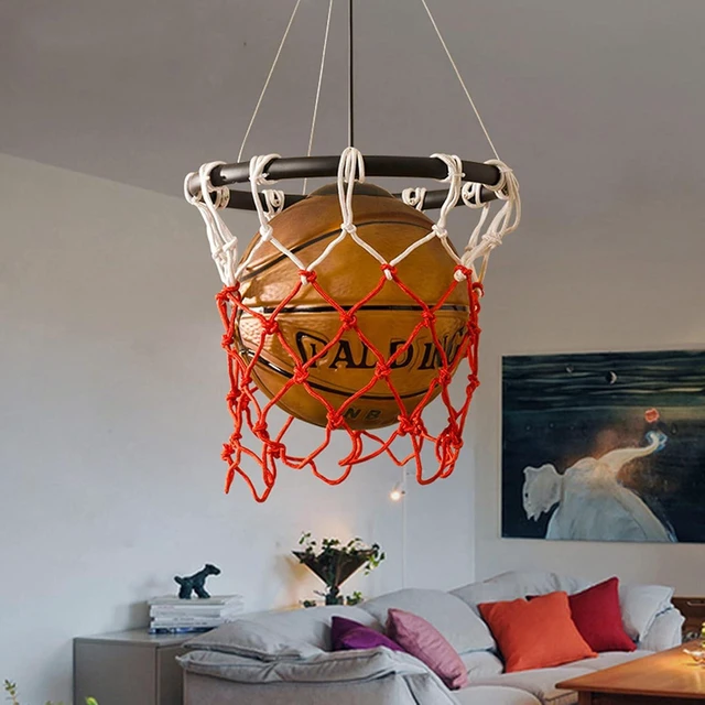 Alt view image 6 of 6 - Industrial Vintage Acrylic Basketball Pendant Light with Basketball Hoop Loft Bar Ceiling Hanging Lamp Gym Children's Room Dining Room Decoration Chandelier