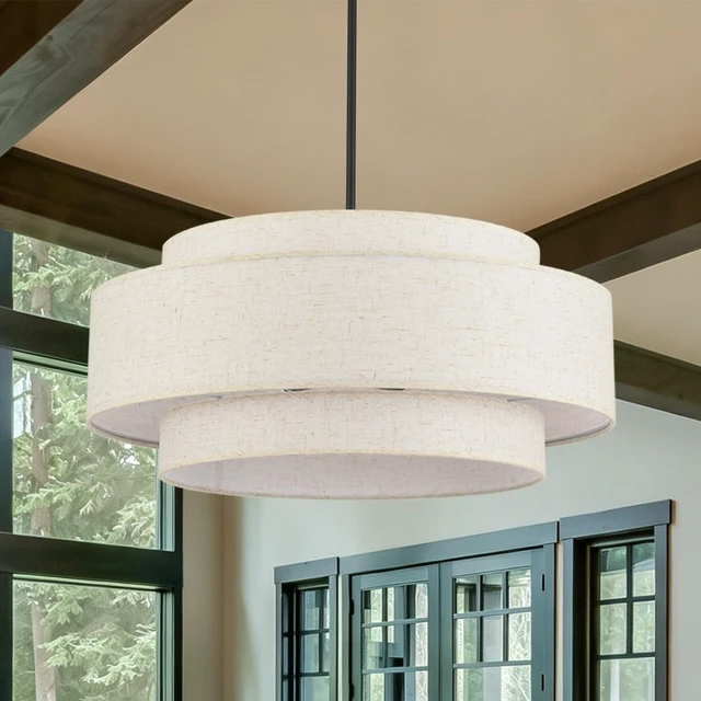 Main image of 3-Tier Modern Drum Chandelier for Dining Room 19.7in 4-Light Drum Light Fixtures Ceiling Hanging Farmhouse Pendant Lighting