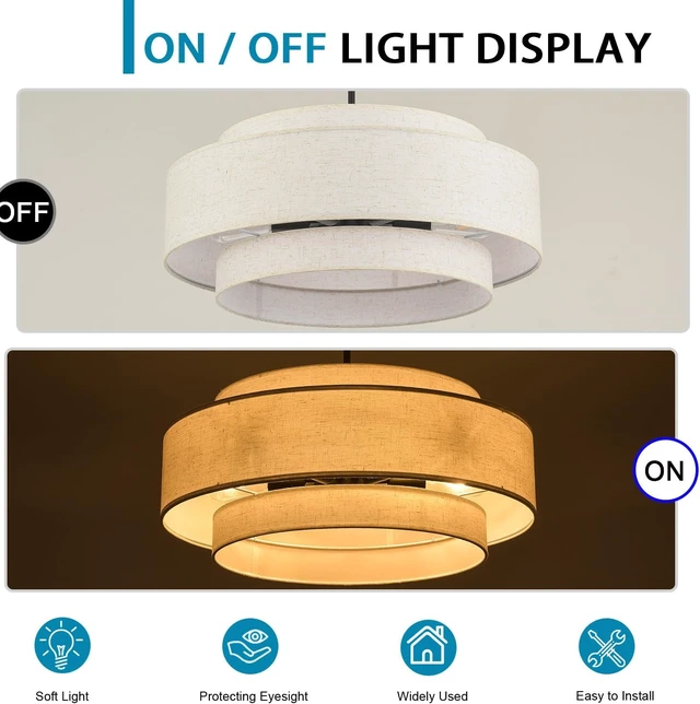 Alt view image 4 of 7 - 3-Tier Modern Drum Chandelier for Dining Room 19.7in 4-Light Drum Light Fixtures Ceiling Hanging Farmhouse Pendant Lighting