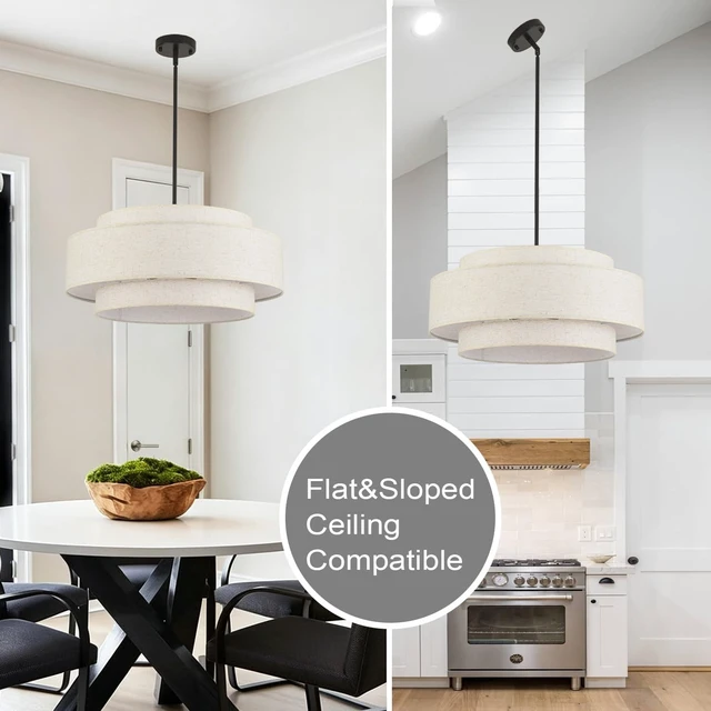 Alt view image 7 of 7 - 3-Tier Modern Drum Chandelier for Dining Room 19.7in 4-Light Drum Light Fixtures Ceiling Hanging Farmhouse Pendant Lighting