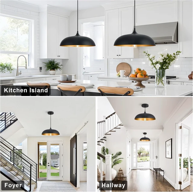 Alt view image 6 of 7 - 17.8" Large Black Dome Pendant Light, Adjustable Hanging Lamp