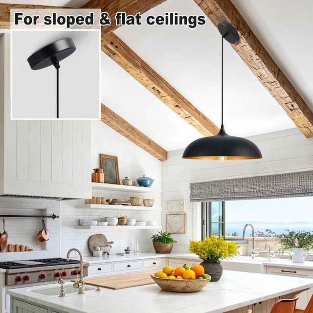 Alt view image 7 of 7 - 17.8" Large Black Dome Pendant Light, Adjustable Hanging Lamp