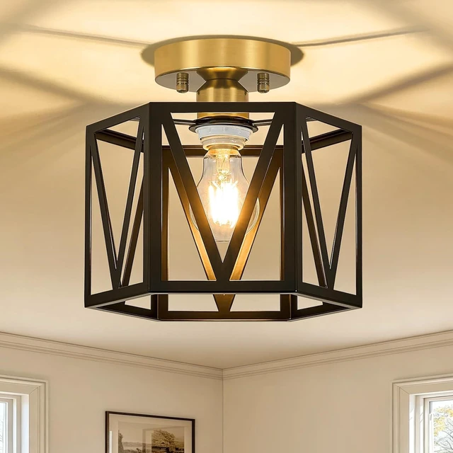 Main image of Small Black Gold Farmhouse Semi Flush Mount Ceiling Light, 1-Light