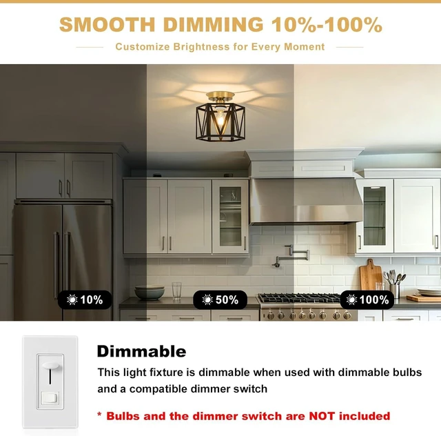 Alt view image 6 of 7 - Small Black Gold Farmhouse Semi Flush Mount Ceiling Light, 1-Light