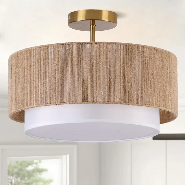 Main image of Rattan Ceiling Light, 16 inch Semi Flush Mount Ceiling Light Fixture