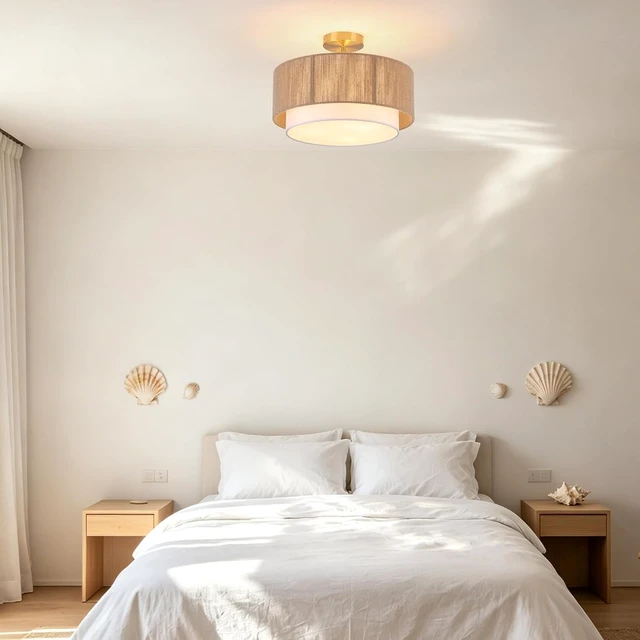 Alt view image 2 of 7 - Rattan Ceiling Light, 16 inch Semi Flush Mount Ceiling Light Fixture