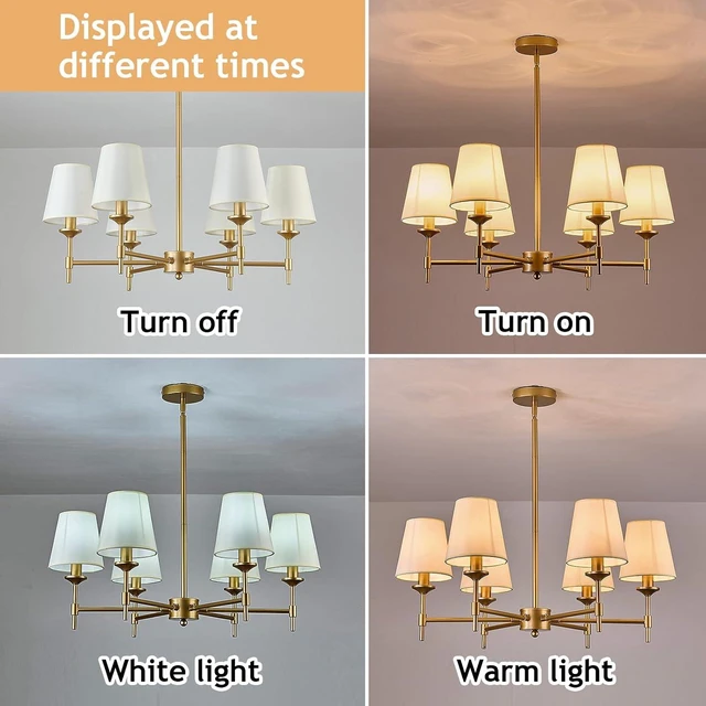 Alt view image 4 of 7 - Gold Chandelier with Shades 6 Light Ceiling Light Fixture with Linen Fabric Farmhouse Pendant Lights for Bedroom Kitchen Dining Room Living Room Foyer