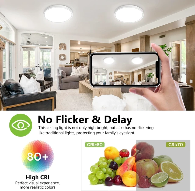 Alt view image 7 of 7 - 6-Pack 12-Inch LED Flush Mount Ceiling Lights, 24W 5 CCT Adjustable (2700K-6500K), Dimmable Round Bright Light Fixture for Bedroom, Kitchen, Laundry and Closet Room, White