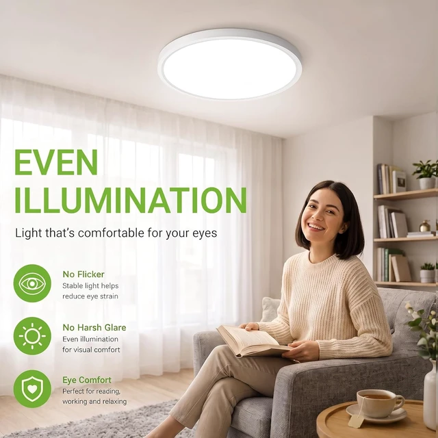 Alt view image 6 of 7 - 6-Pack 12-Inch LED Flush Mount Ceiling Lights, 24W 5 CCT Adjustable (2700K-6500K), Dimmable Round Bright Light Fixture for Bedroom, Kitchen, Laundry and Closet Room, White