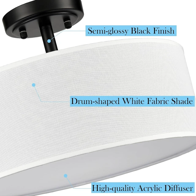 Alt view image 4 of 7 - Modern Black Semi Flush Mount Ceiling Light Drum Light Fixtures
